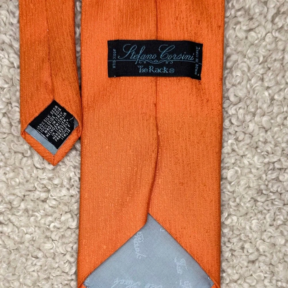 Stefano Corsini Tie Rack Mens Orange 100% Silk Textured Necktie Made in Italy